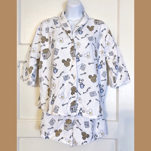 Mickey Mouse disney flannel breakfast pajama pj set size medium - Picture 2 of 8